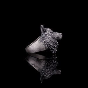 Wolf Silver Ring, Sterling Silver Wolf Ring, Wolves Chief Ring, Black ...