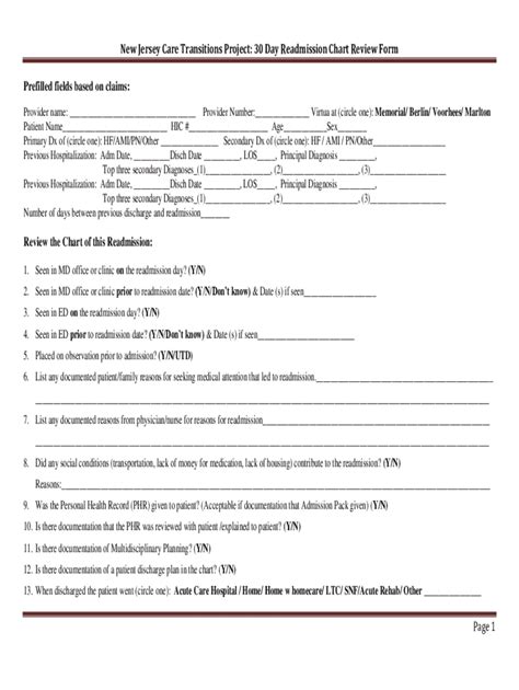 Fillable Online Day Readmission Chart Review Form Page Fax Email