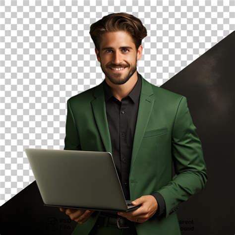 Homem De Neg Cios Segurando Um Laptop Isolado Em Um Arquivo Png De