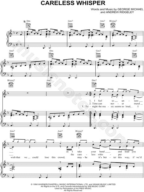 George Michael Careless Whisper Sheet Music In D Minor Transposable Download And Print Sku