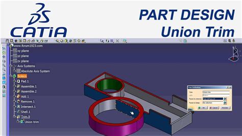 Catia V E Itim Tutorial Part Design Union Trim Youtube