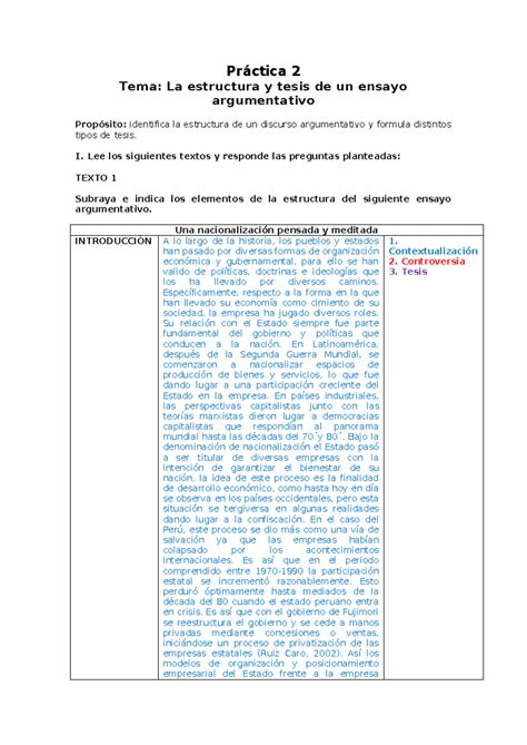 Práctica 2 Ninguna Práctica 2 Tema La Estructura Y Tesis De Un Ensayo Argumentativo