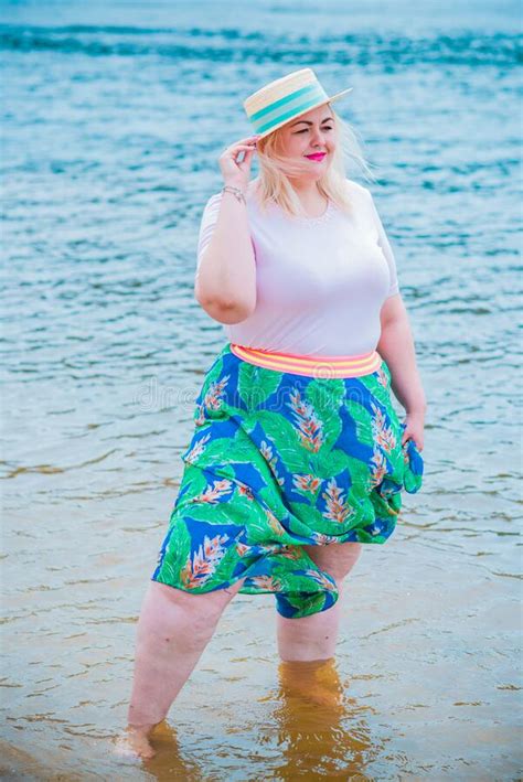 Plus Size Blonde Woman At Beach Lifestyle Stock Photo Image Of Hair