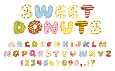 Cartoon Sweet Donuts Font Colorful Glazed Donut Letters And Numbers