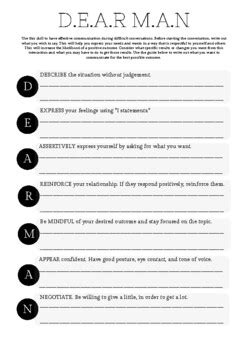 Dbt Skill Worksheet Dear Man By Colorful Counselor Tpt