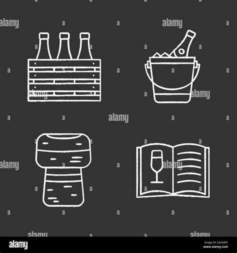 Alcohol Chalk Icons Set Bar Wine Beer Case Champagne Bucket Cork Wine Menu Isolated