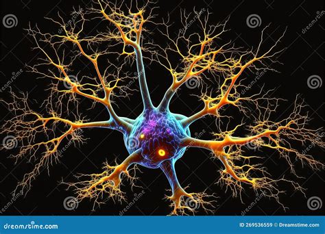 Macro View Of Neu Ron Inside Brain Nerve Cell With Dendrites