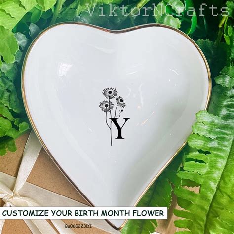 Personalized Birth Month Flower Jewelry Dish Custom Name Etsy