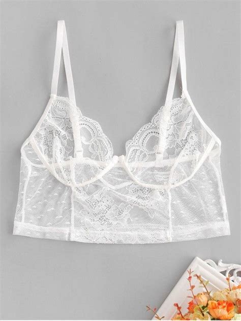 [24 Off] 2021 Floral Lace Bralette Longline Bra In White Zaful