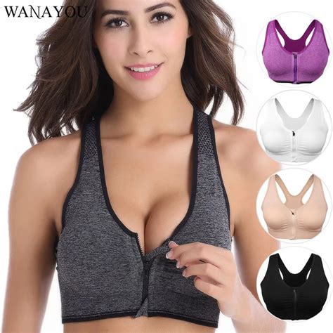 Wanayou Zipper Sports Bras For Women Plus Size Xl Wirefree Padded Push