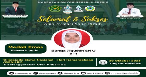 Bunga Agustin Sri Utami Siswa Man Gresik Sabet Medali Emas Dalam