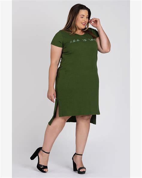 Riachuelo Vestido Feminino Plus Size Canelado Estampado Abertura