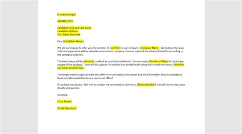 Simple Job Offer Letter Format In Word Deals Dakora Co