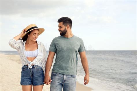 Lovely Couple Spending Time Together On Beach Stock Image Image Of