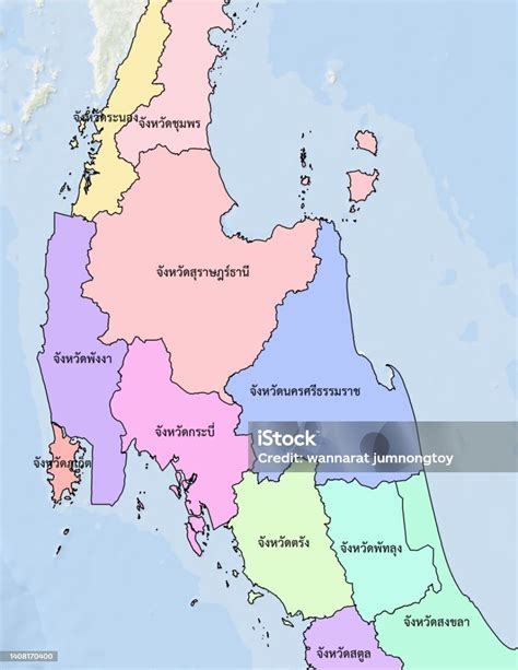 แผนที่ประเทศไทยจังหวัดภาคใต้เอเชีย ภาพประกอบสต็อก ดาวน์โหลดรูปภาพ