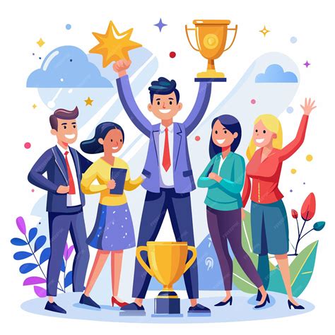 Team Success Celebrating Achievements with a Golden Trophy | Premium AI
