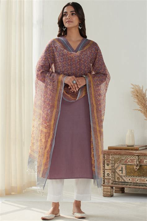 Buy Purple Handcrafted Straight Handloom Kurta For Women Fgmk