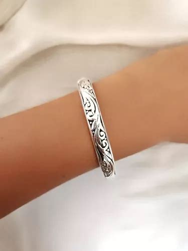 Pulsera Esclava Con Bisagra De Plata Labrada Inflada Env O Gratis