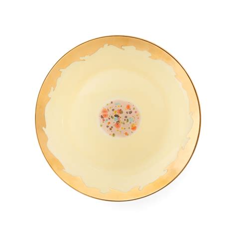 Contemporary Set of 4 Dessert Coupe Plates Gold Hand Painted Porcelain