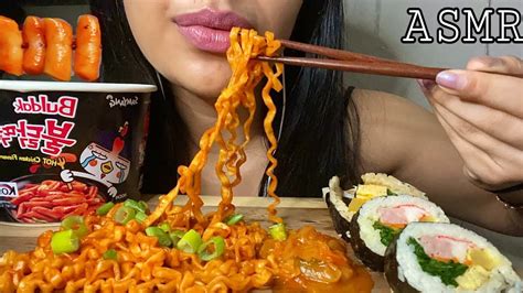 Asmr Spicy Fire Noodles Giant Cheesy Rice Cakes Eating Mouth Sounds