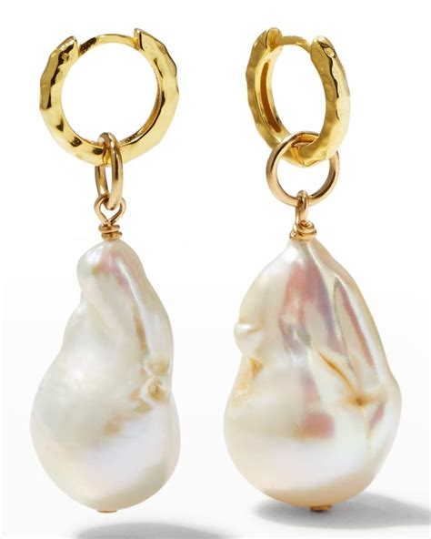 Margo Morrison Baroque Pearl Hammered Huggie Earrings Baroque Pearls