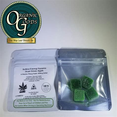 100mg Indica Sour Green Apple Gummy Squares Organic Goods