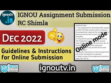 Ignou Rc Shimla Assignment Submission Guidelines Released Dec