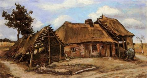 Cottage With Decrepit Barn And Stooping Woman Vincent Van Gogh