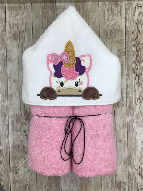 Peeking Unicorn Hooded Towel Girls T Bath Towel Kids Etsy