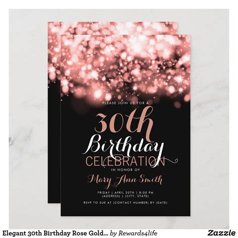 30th Birthday Rose Gold Sparkling Lights Invitation Artofit