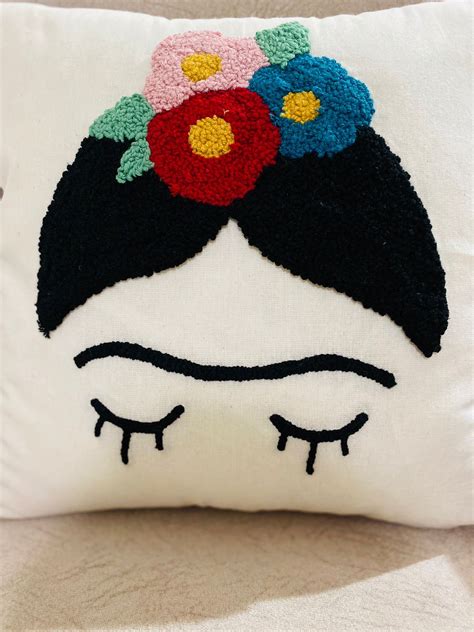 Needle Punch Embroidered Cushion Cover Frida Kahlo Design Etsy