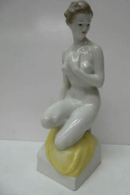 PORCELAIN STATUE NAKED Lady Hollohaza Hand Painted Figurine Mid Century