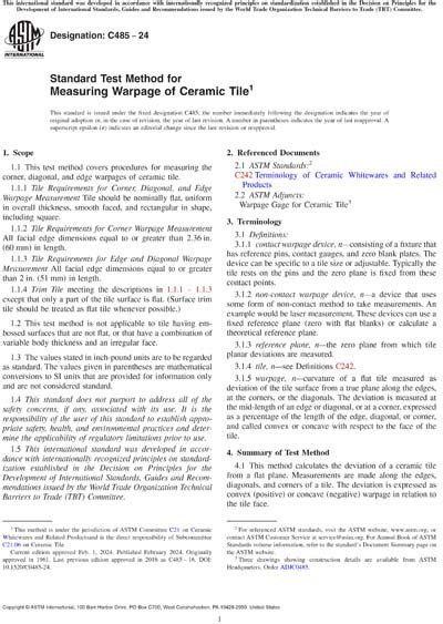 Astm C485 24 Standard Test Method For Measuring Warpage Of Ceramic Tile