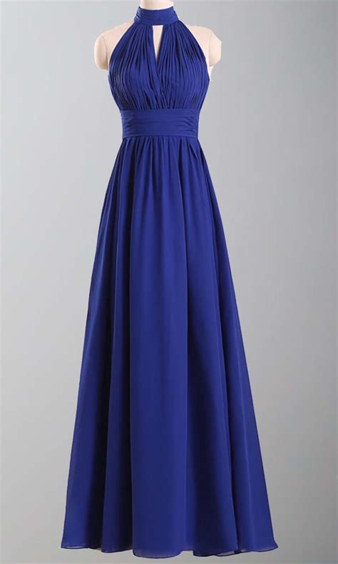 Blue Halter Chiffon Wedding Party Dresses Blue Formal Dresses Evening