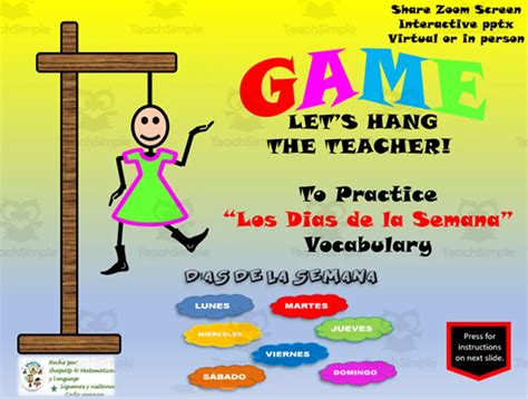 Free Spanish Interactive Hangman Game Practice Los Dias De La Semana