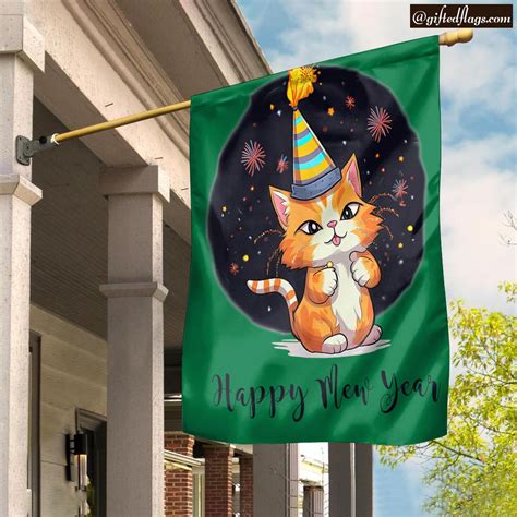 Happy Mew Year 2024 Funny Cat New Years Eve Party Supplies Garden Flag, House Flag, Home Decor ...