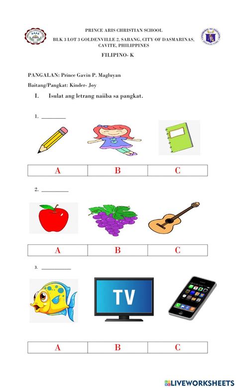 Kinder Unit Test Filipino Worksheet Live Worksheets Worksheets