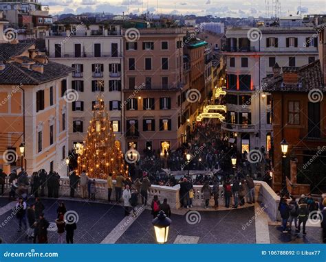 People Spanish Steps Christmas Xmas Holiday Rome Italy Editorial