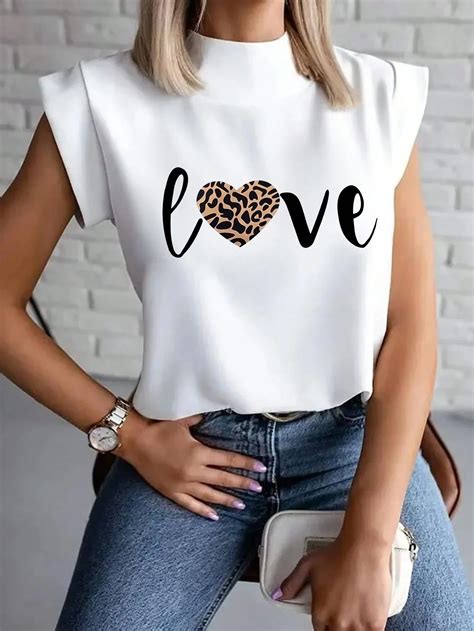 SHEIN LUNE Heart Letter Print Tee SHEIN USA