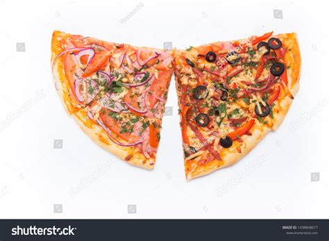 pizza slice top view isolated  stock photo edit