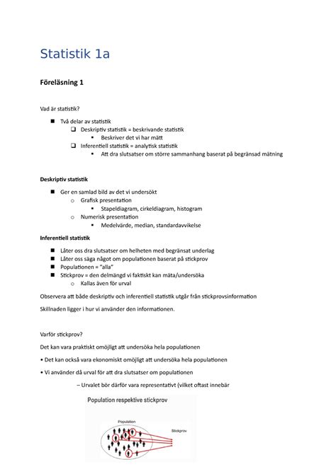 Statistik A Anteckningar Statistik A F Rel Sning Vad R Staisik