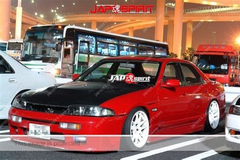 NISSAN Skyline R33 4 door, Drift style, very low down, red body & black ...