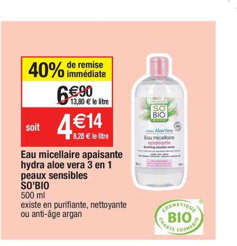 Promo Eau Micellaire Apaisante Hydra Aloé Vera 3 En 1 Peaux Sensibles