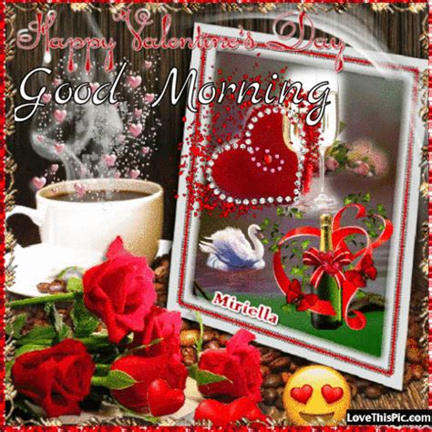 greeting card for good morning with red roses and cup of coffee on the ...