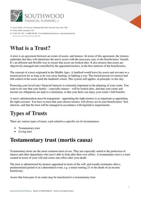 Testamentary Trust Template Australia Tutoreorg Master Of Documents