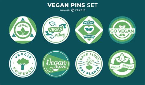 Vegan Healthy Natural Food Green Pin Set Vector Download