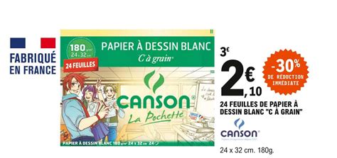 Promo 24 Feuilles De Papier à Dessin Blanc c à Grain Canson chez E