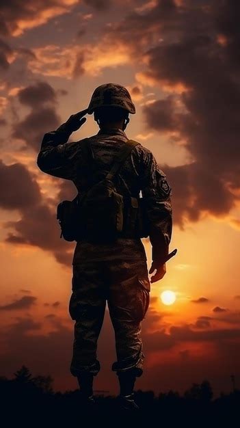 Premium Ai Image Soldier Salute Silhouette On Sunset Sky War Army