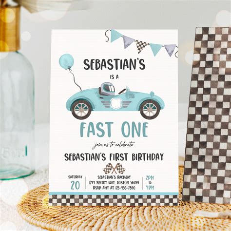 Fast One Race Car St Birthday Invitation Race Car Fast One Birthday