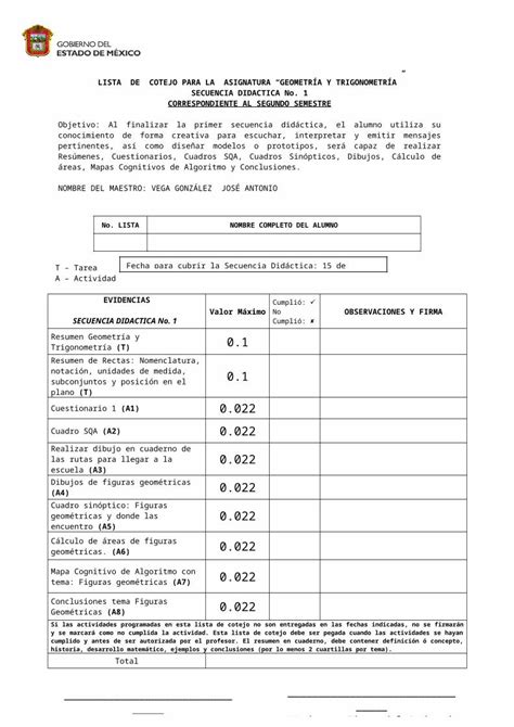 DOC Lista de Cotejo Geometría y Trigonometría Secuencia 1 DOKUMEN